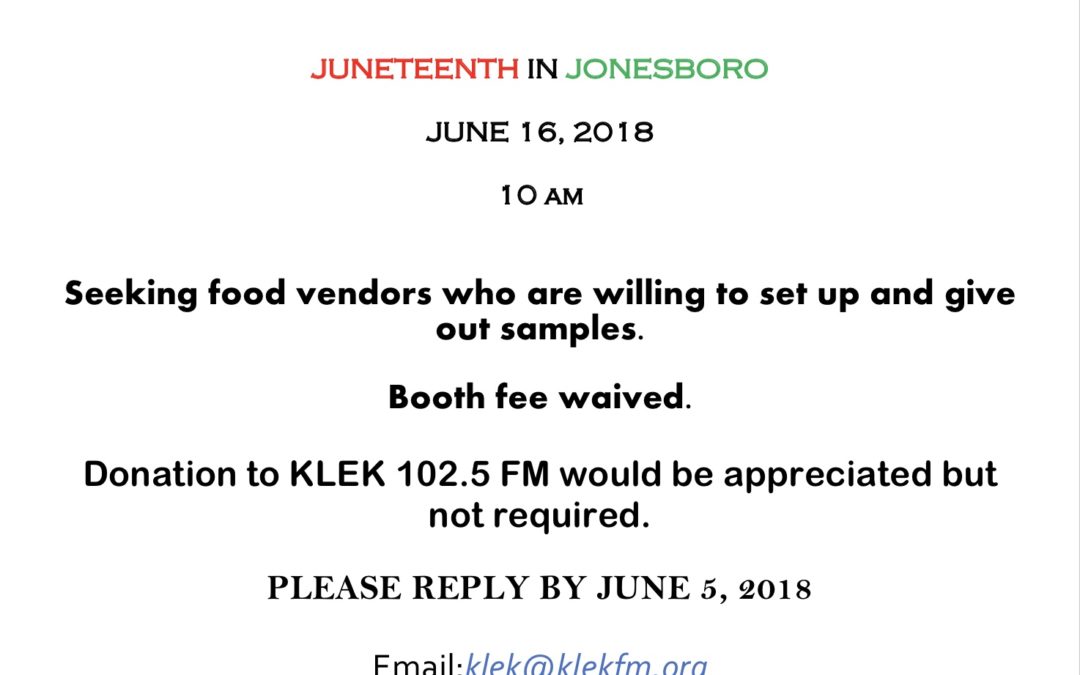 CHANGE IN FOOD VENDORS FOR JUNETEENTH CELEBRATION