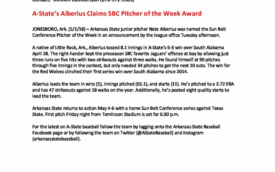 A-States-Alberius-Claims-SBC-Pitcher-of-the-Week-Award