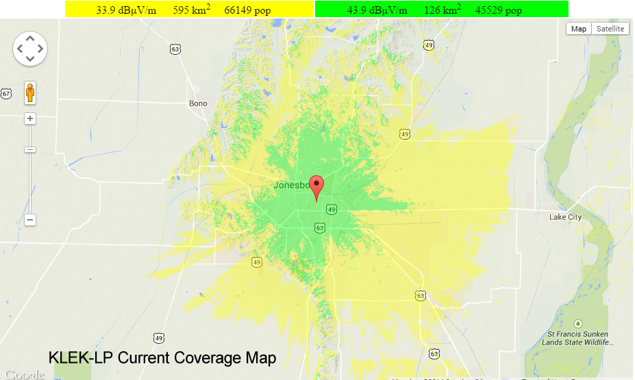 KLEK Longley-Rice Coverage Map at Launch | KLEK 102.5 FM