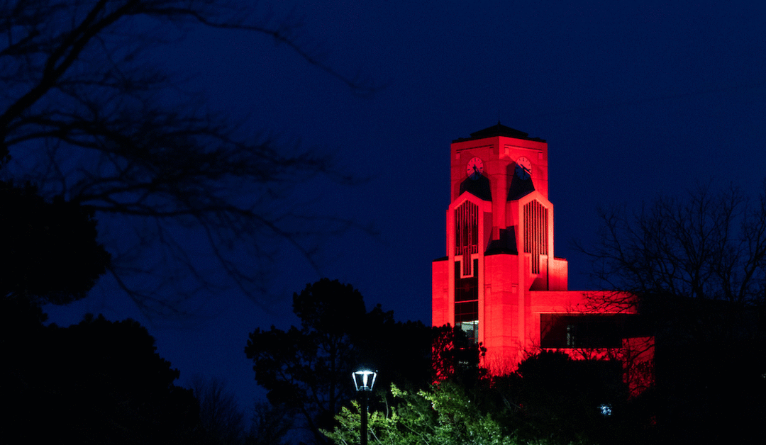 Ellis Library Tower Offers Colorful Salutes during Month of Graduations