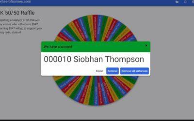 Siobhan Thompson wins KLEK’s 50/50 Raffle, half of a $1,094 total pot
